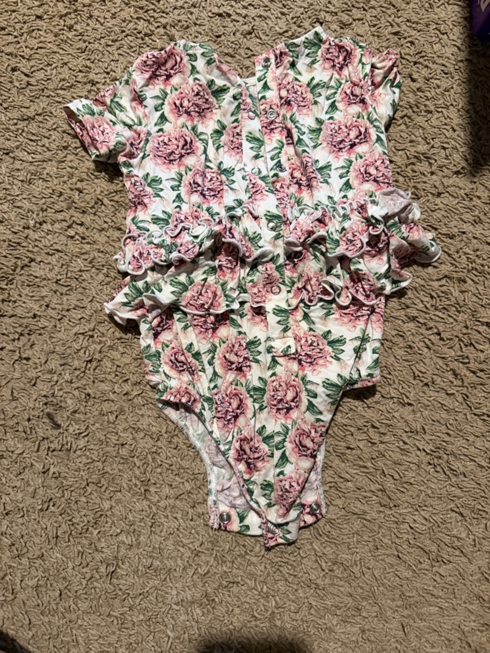 kate quinn Pink Floral Ruffle One-Piece Bodysuit